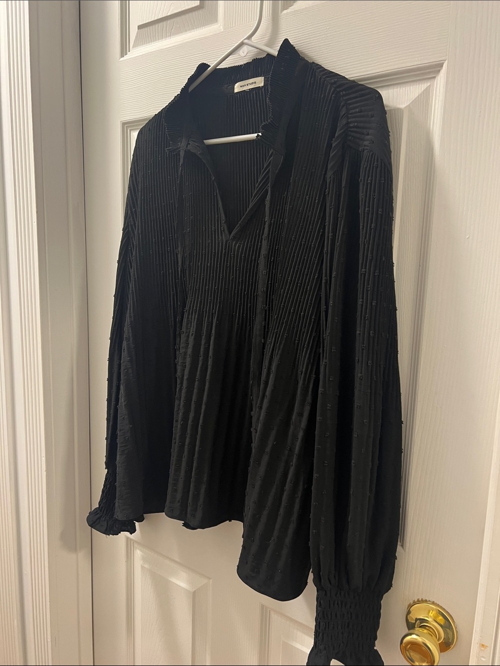 Max Studio Black Pleated V-Neck Blouse